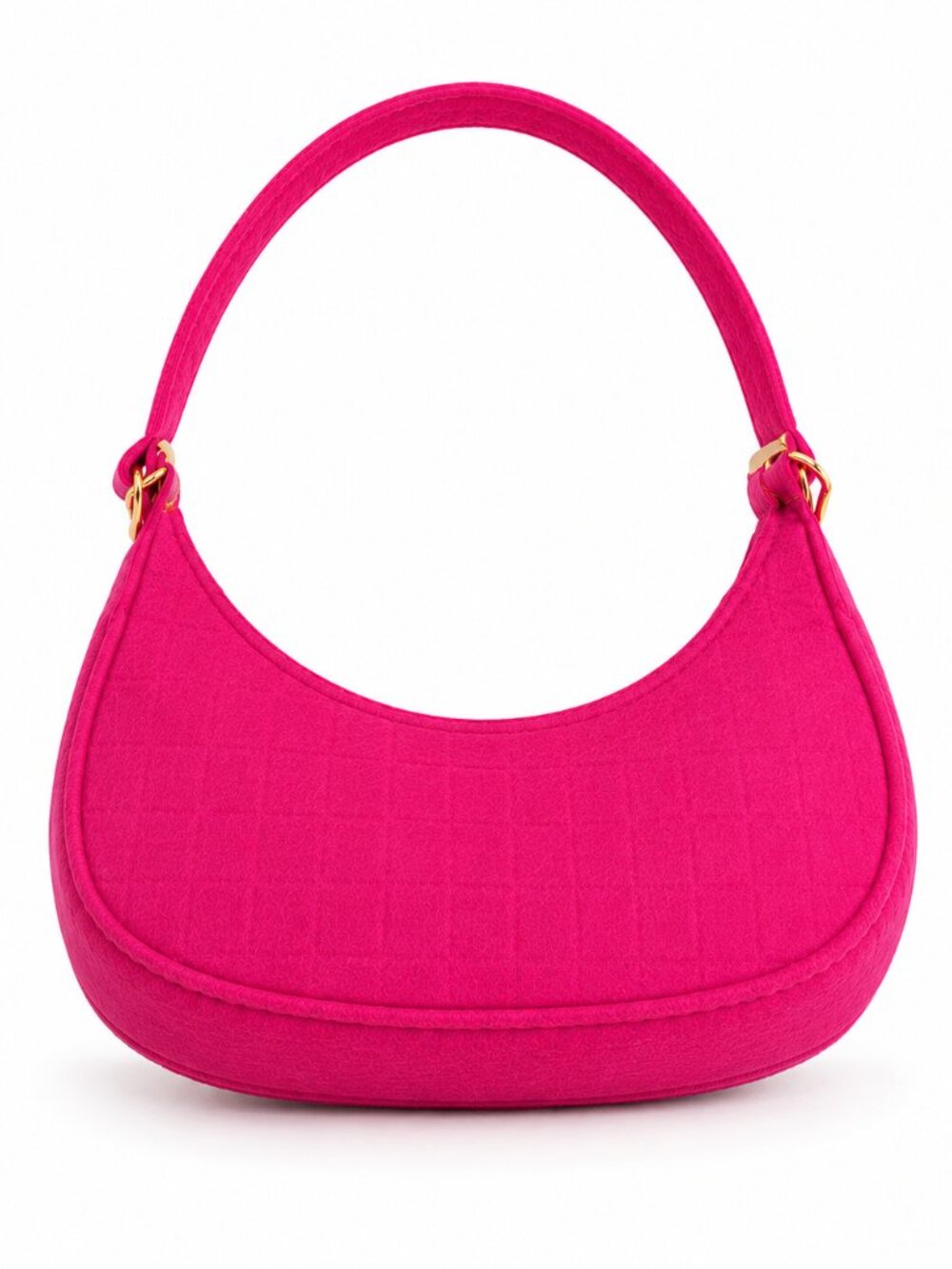 Pink Croc Embossed Felt Crescent Shoulder Bag Gold Hardware Mini Hobo Purse NEW - Picture 3 of 8